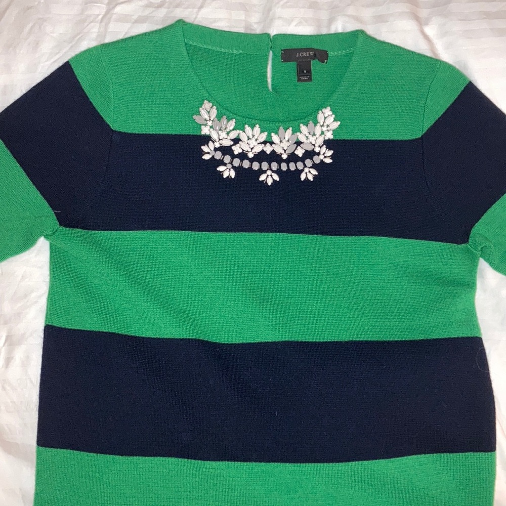 J Crew beaded necklace bold stripe ss sweater